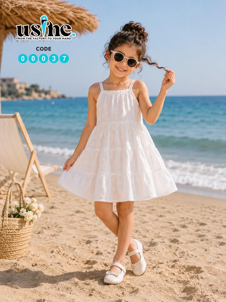 00037 فستان بناتي ابيض حماله