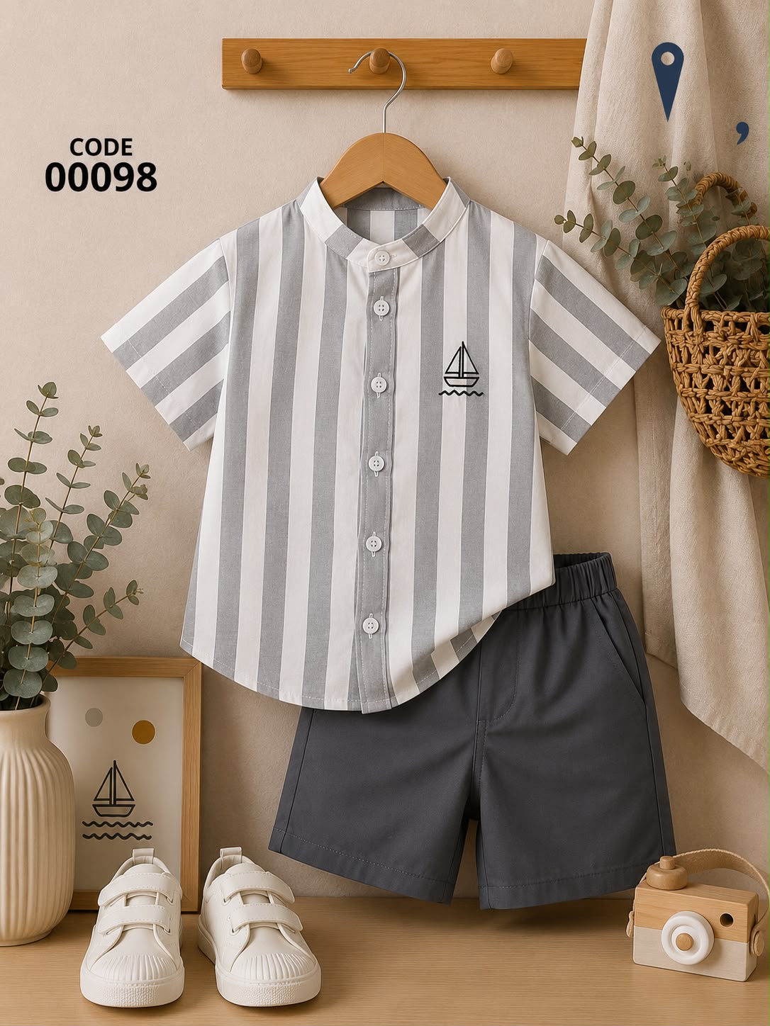 00098 Kids' outfit: striped shirt and shorts