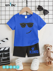 00067 Kids' Summer T-shirt and Shorts Set with Glasses