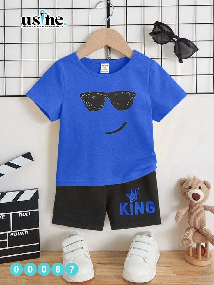 00067 Kids' Summer T-shirt and Shorts Set with Glasses