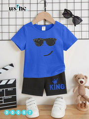 00067 Kids' Summer T-shirt and Shorts Set with Glasses