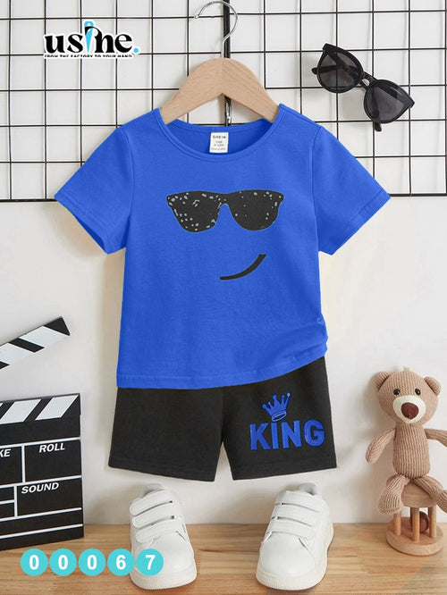 00067 Kids' Summer T-shirt and Shorts Set with Glasses
