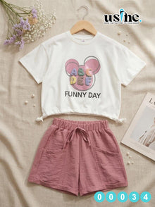 00034 Girls' set, T-shirt and Mickey Mouse shorts