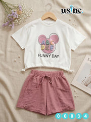 00034 Girls' set, T-shirt and Mickey Mouse shorts