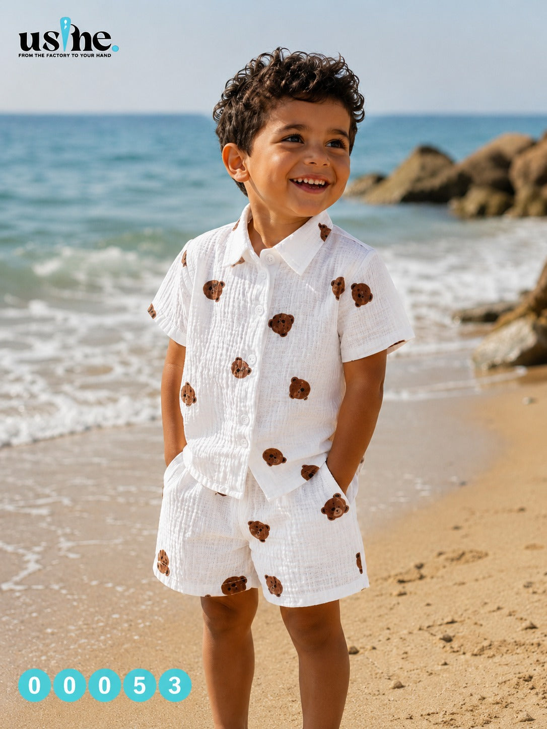 00053 Kids' shirt and shorts set with bear print