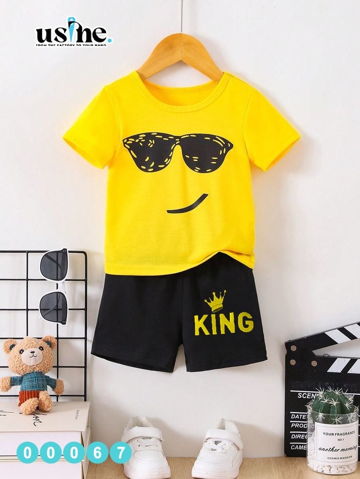 00067 Kids' Summer T-shirt and Shorts Set with Glasses