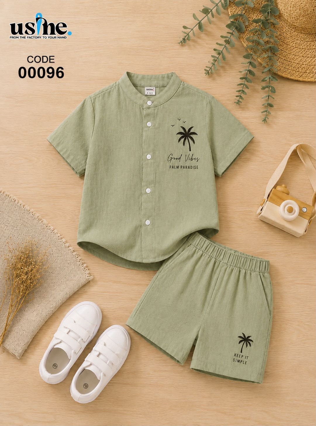 00096 طقم ولادي قميص وشورت PALM PARADISE