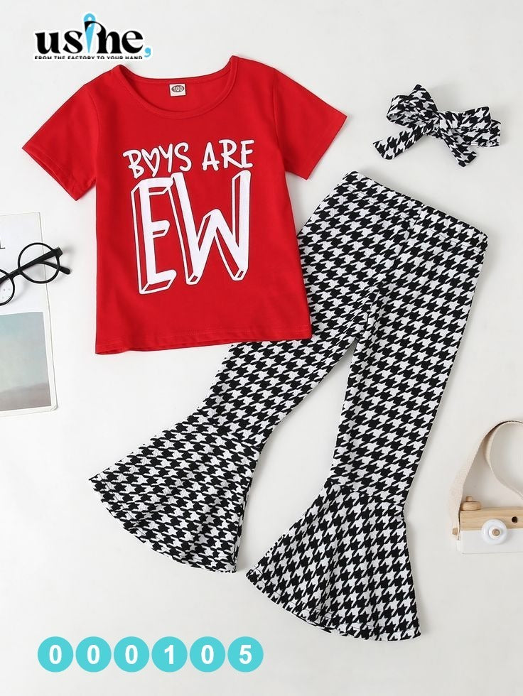 000105 Girls' set: checked Charleston T-shirt and trousers