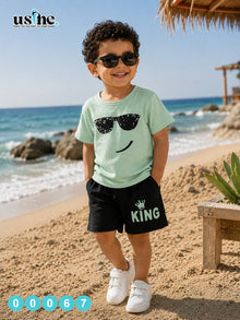 00067 Kids' Summer T-shirt and Shorts Set with Glasses