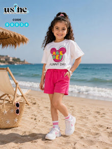 00034 Girls' set, T-shirt and Mickey Mouse shorts