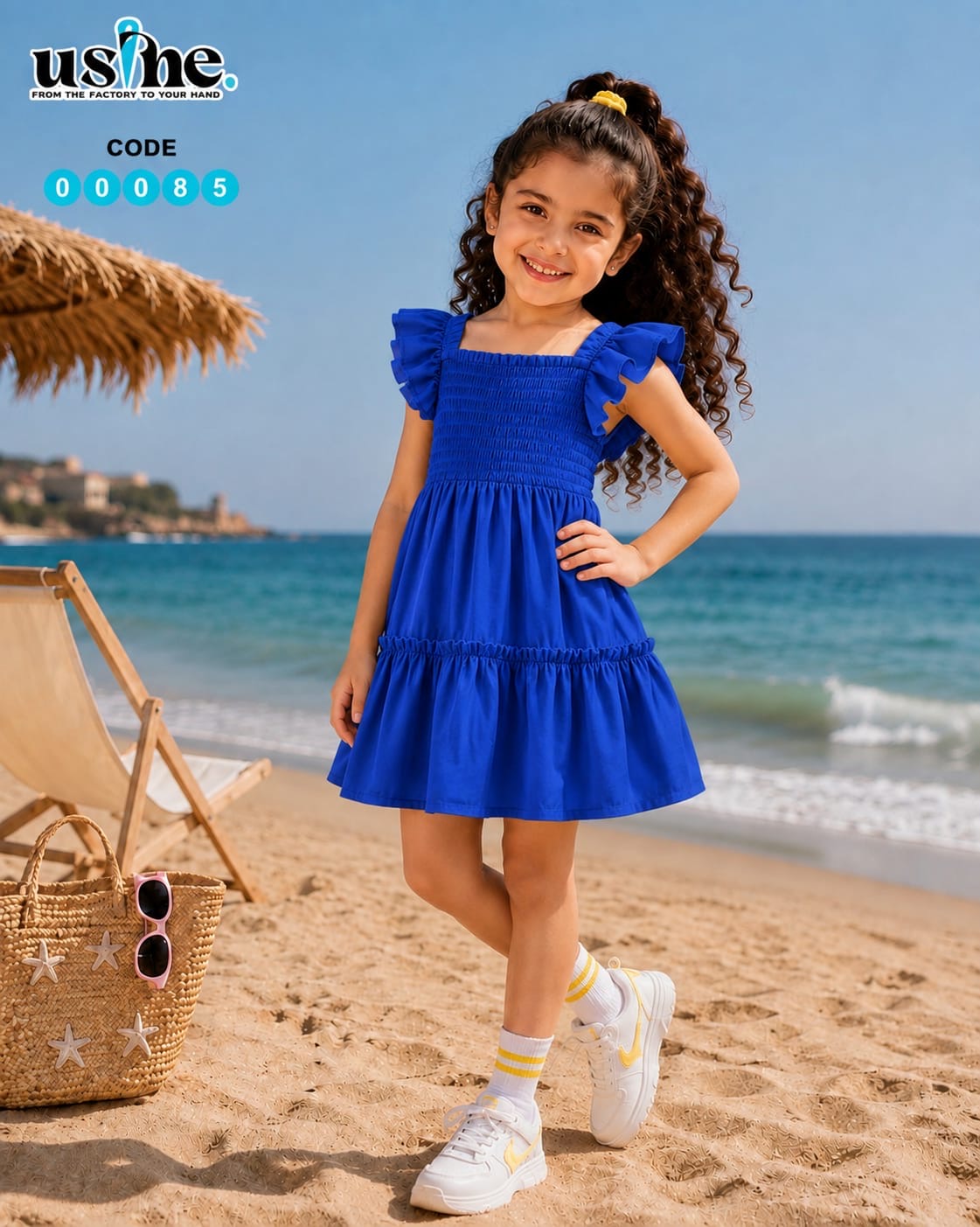 00085 فستان بناتي ساده ب استك