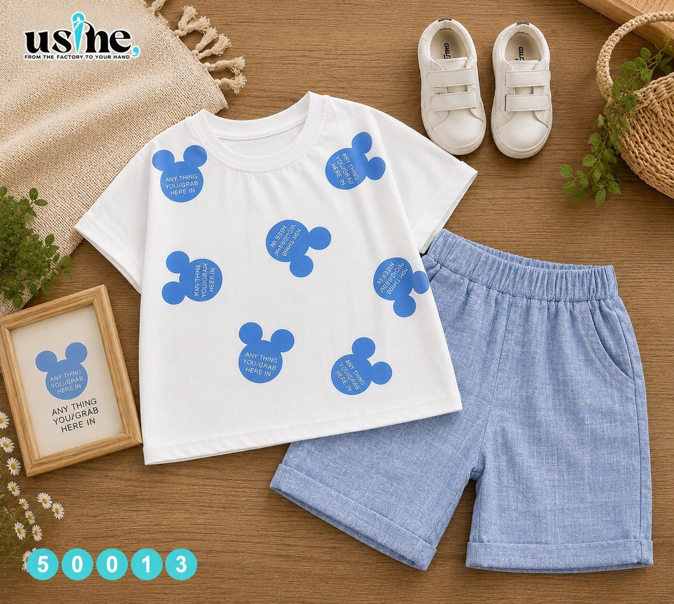 50013 Girls' Set T-Shirt and Mickey Mouse Shorts Light Blue