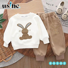 00302 Rabbit embroidered sweatshirt and pants