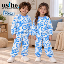 00602 Baby boys' and girls' 2-piece fleece fur heater set with teddy bear prints – light blue