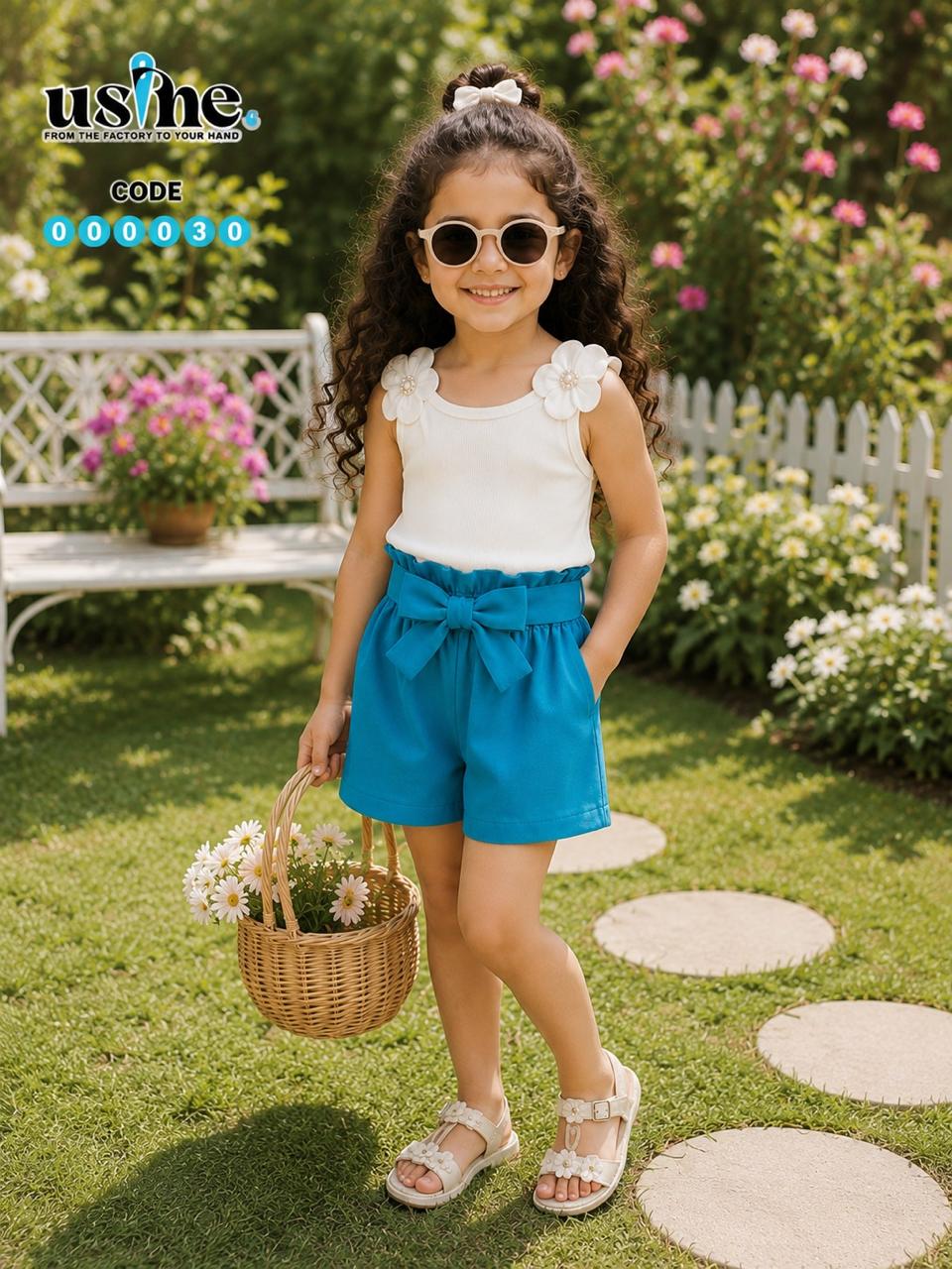 00030 Girls' outfit - floral blouse and shorts