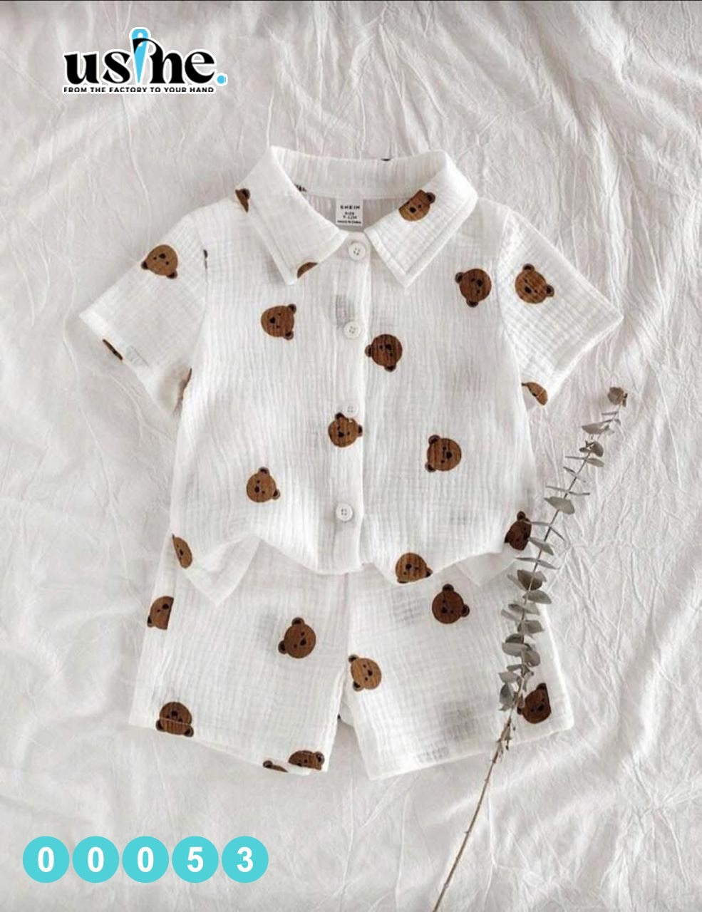 00053 Kids' shirt and shorts set with bear print
