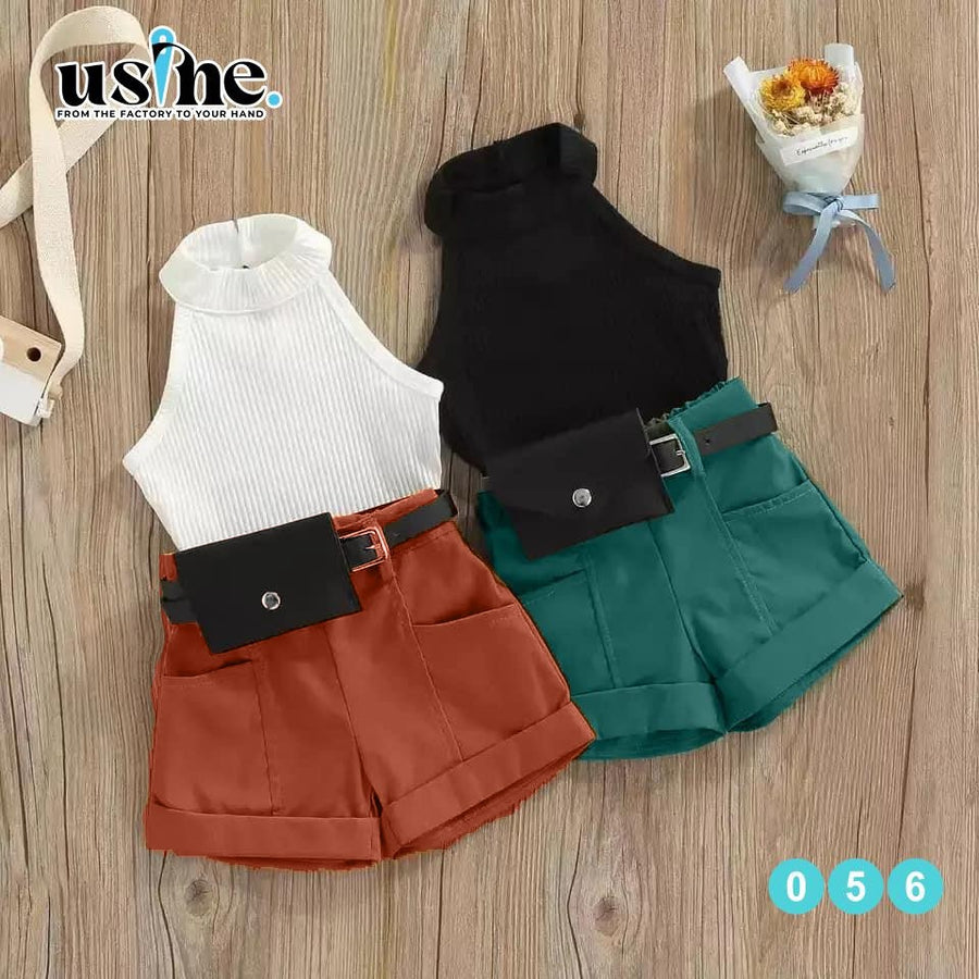 056 Girls' shorts set with a leather bag