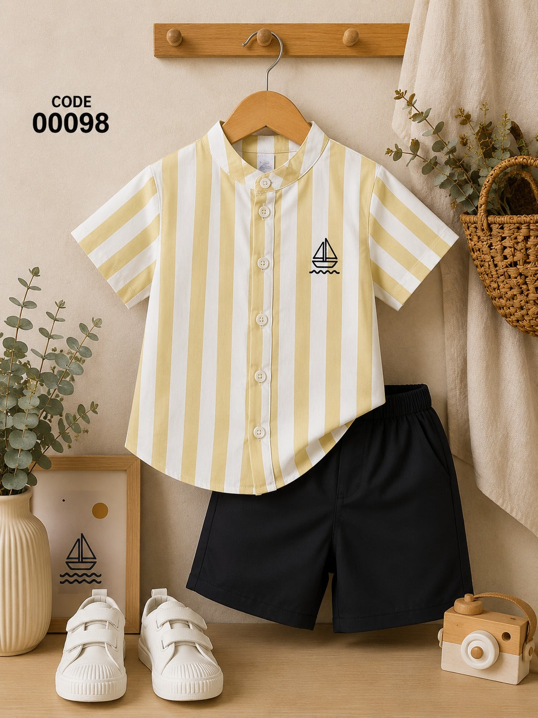 00098 Kids' outfit: striped shirt and shorts
