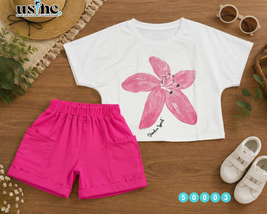 50003 Girls' t-shirt and shorts set, fuchsia rose