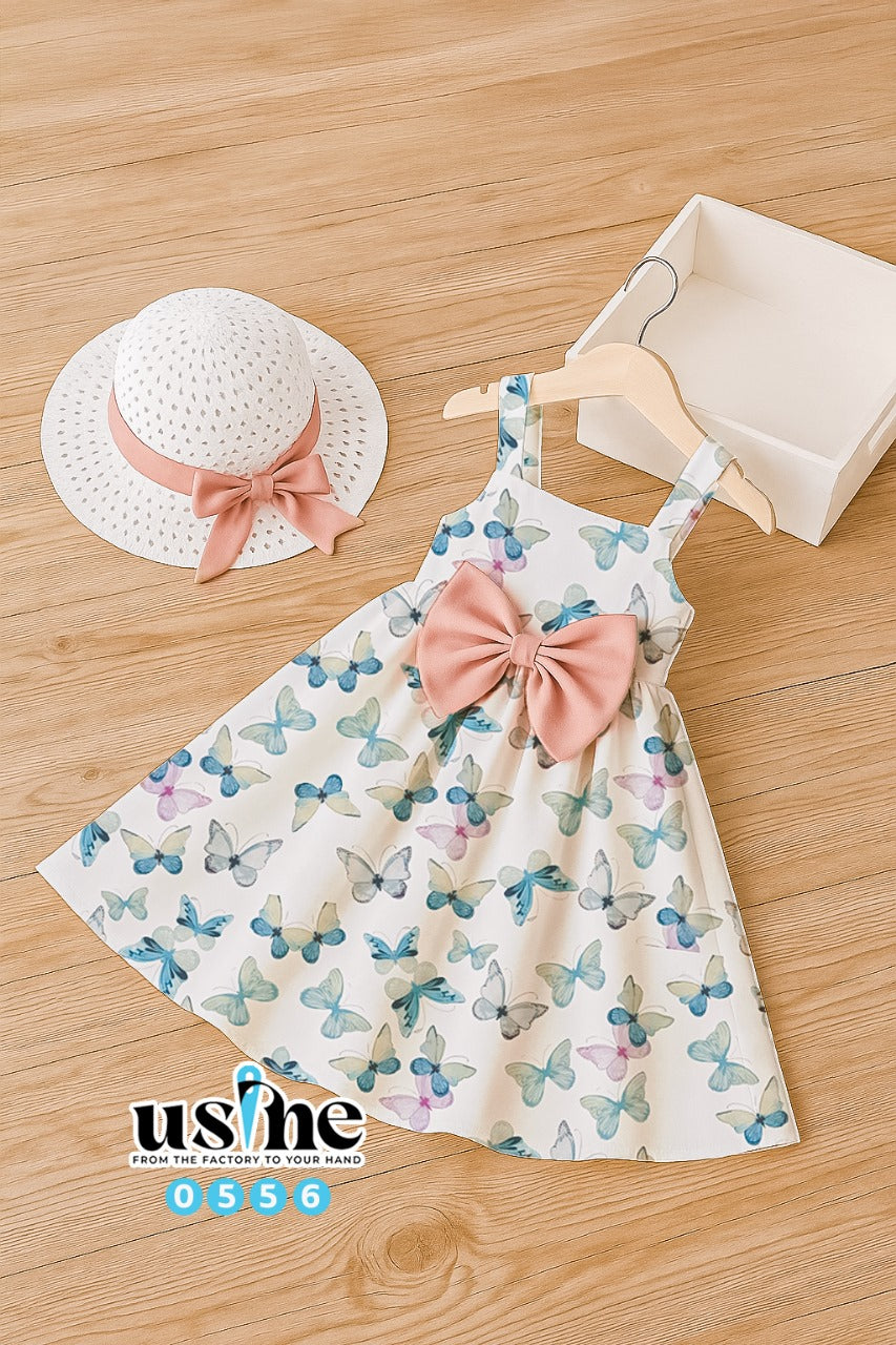 0556 فستان بناتي بتصميم الفراشة مع فيونكة