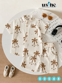 00048 Made a shirt and shorts for my kids with a palm tree design