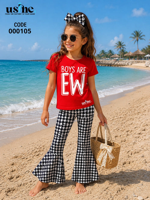 000105 Girls' set: checked Charleston T-shirt and trousers
