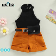 056 Girls' shorts set with a leather bag