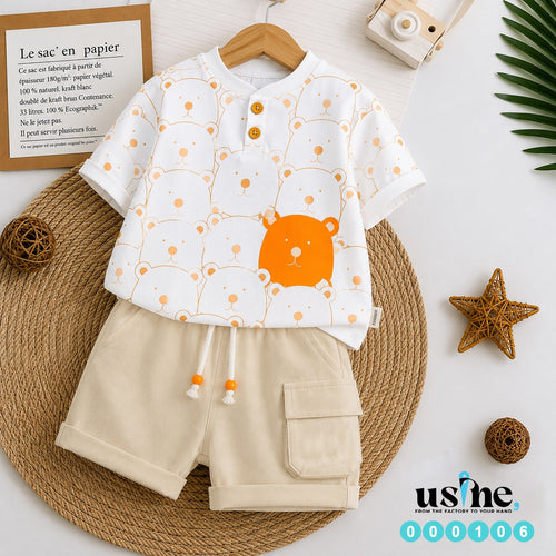 000106 Boys' set: T-shirt and shorts with bear drawstring