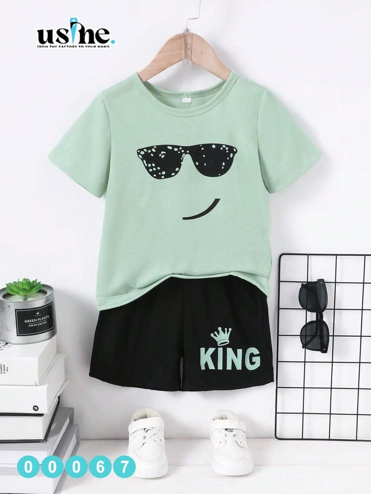 00067 Kids' Summer T-shirt and Shorts Set with Glasses