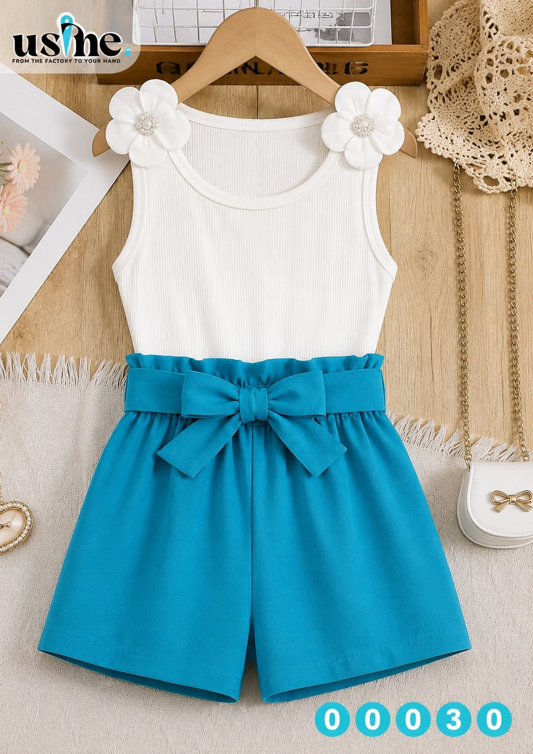 00030 Girls' outfit - floral blouse and shorts
