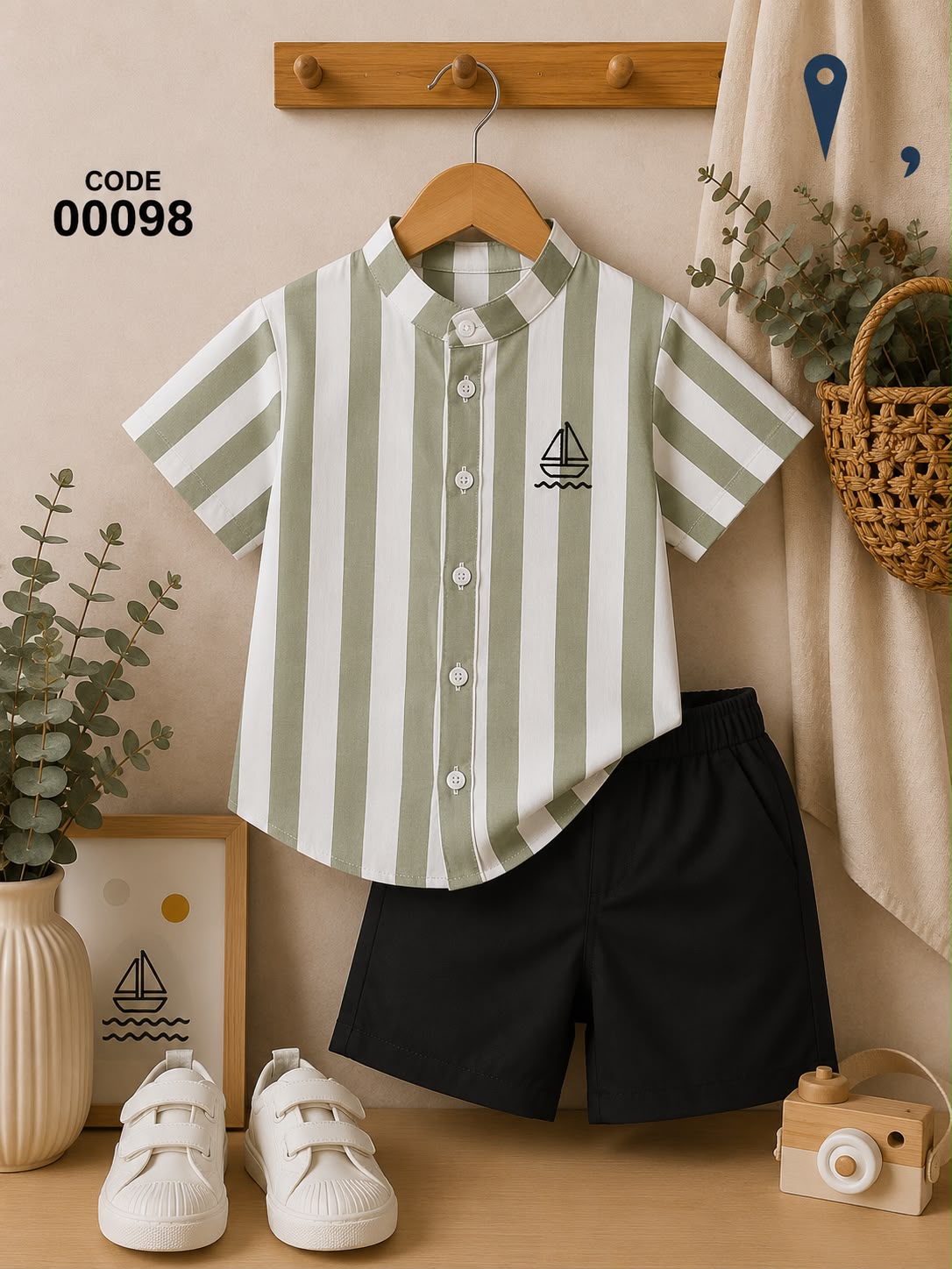 00098 Kids' outfit: striped shirt and shorts