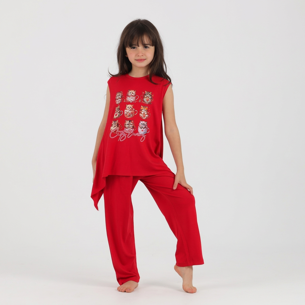 10043 Girls' pajamas, cats