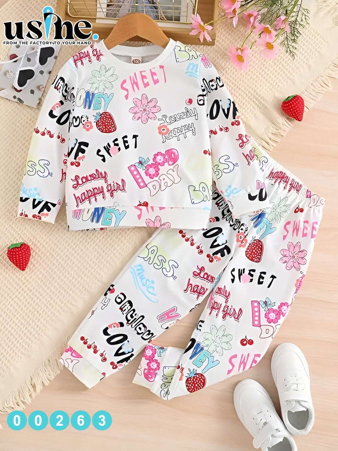 00263 طقم اطفال مكون من قطعتين بنطلون وسويتشيرت SWEET