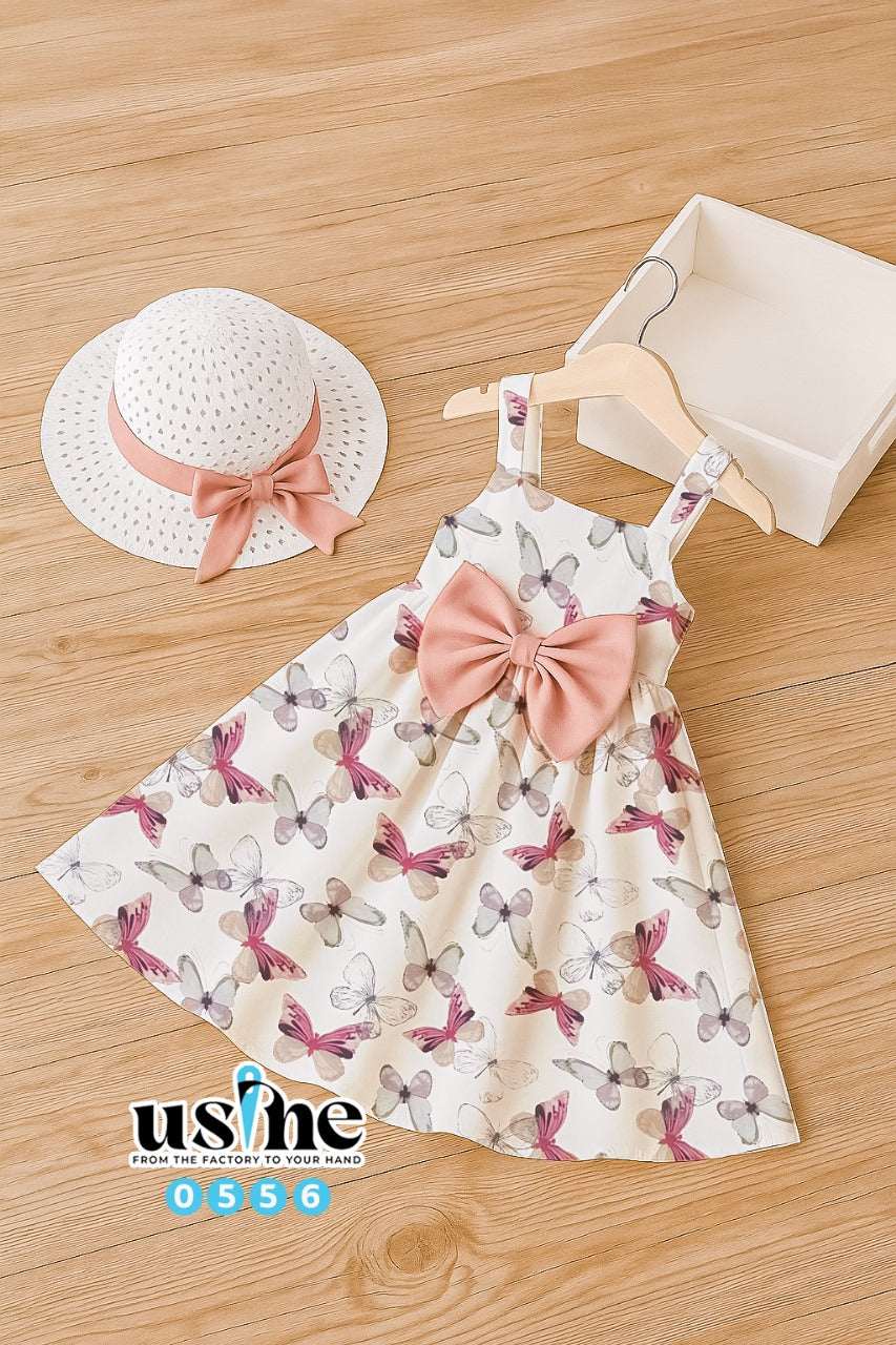 0556 فستان بناتي بتصميم الفراشة مع فيونكة