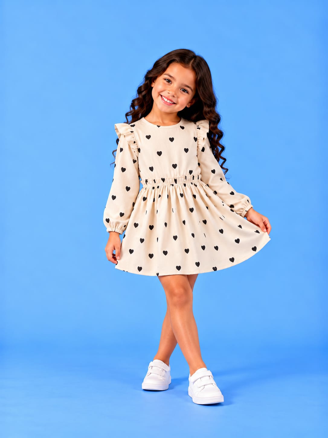 00500 Children's set, girls' dress, hearts, beige