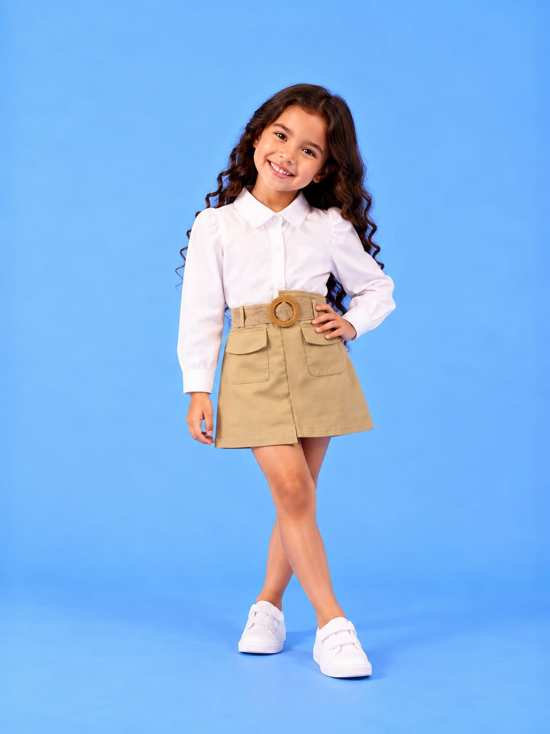 00507 Kids' outfit consisting of a shirt and a beige skirt
