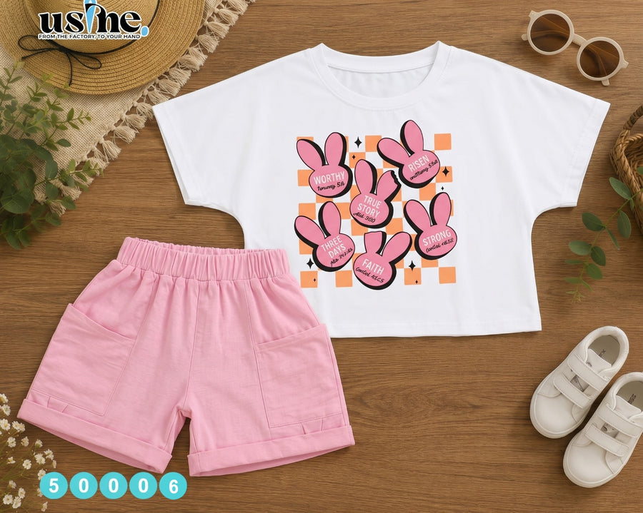 50006 Girls Two Piece Set Bunny Rose