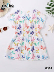 Girls' chiffon butterfly swimsuit, quarter sleeve 0314