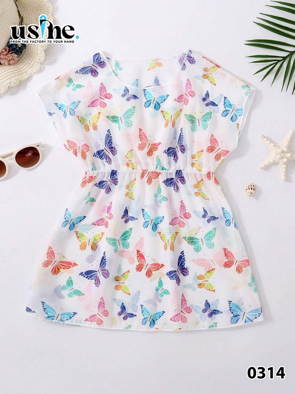 Girls' chiffon butterfly swimsuit, quarter sleeve 0314