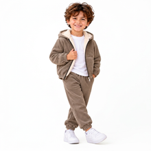 000124 Boys' velour set: fur-lined jacket and trousers.
