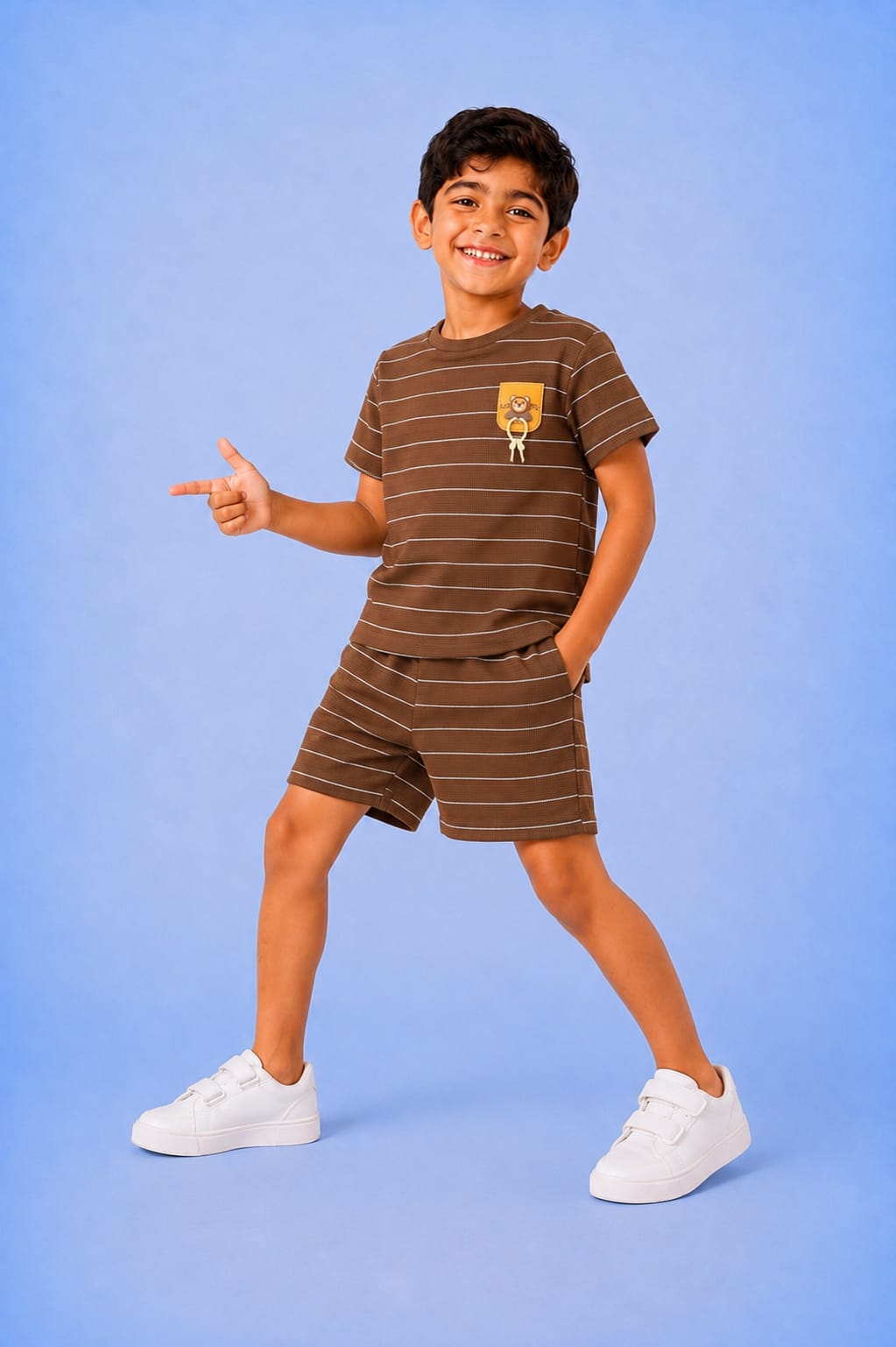 20082 طقم أطفال تيشيرت وشورت مخطط بطبعة دبدوب