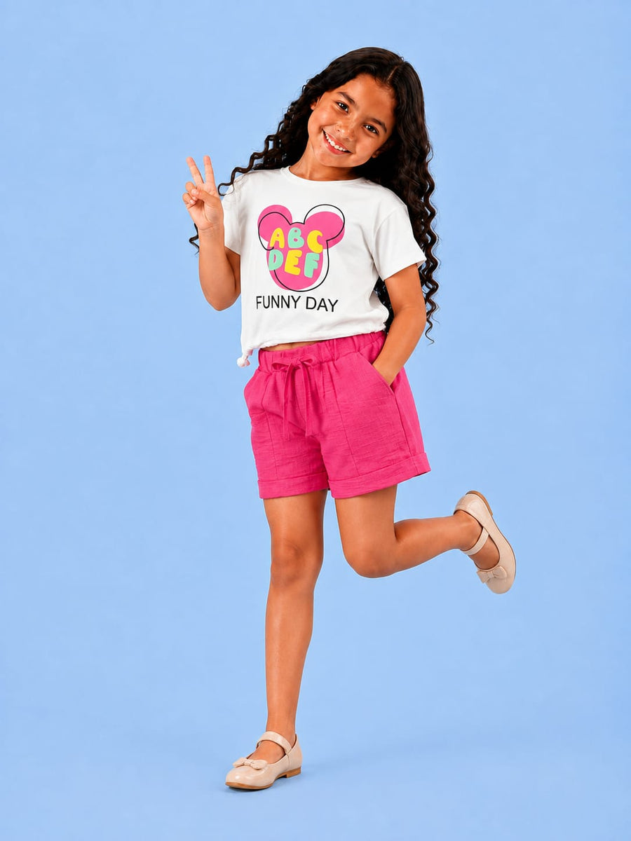 00034 Girls' set, T-shirt and Mickey Mouse shorts
