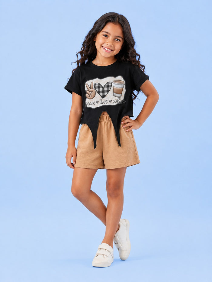 00033 Girls' set: T-shirt with tie and shorts