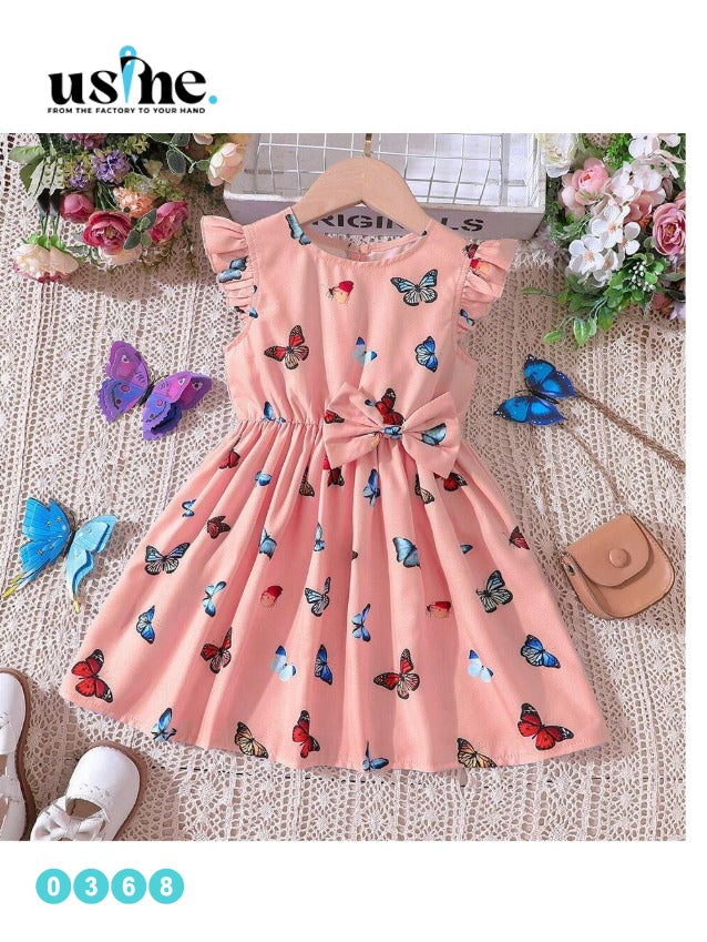 0368 girls' dress, butterfly, salmon