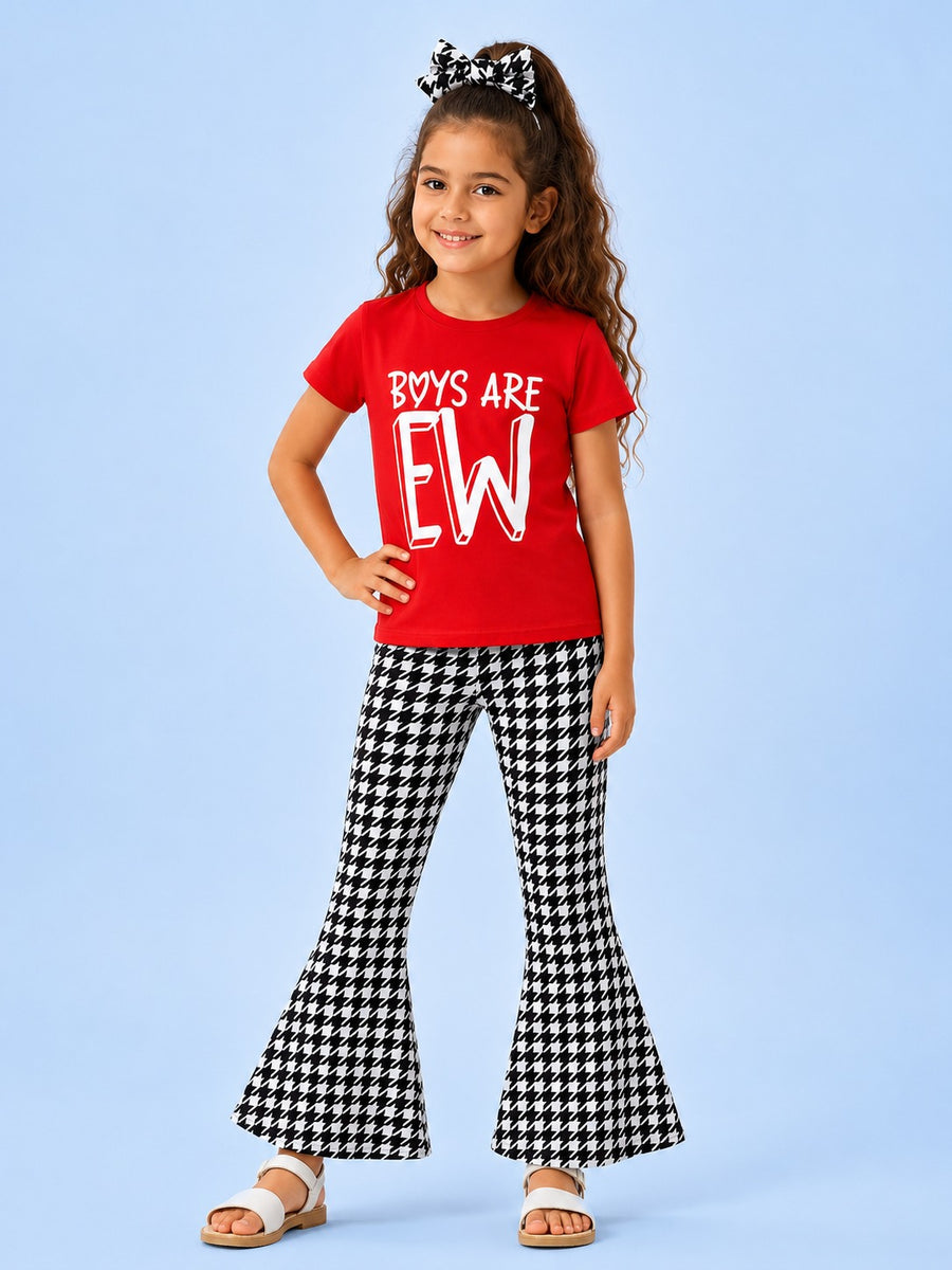 000105 Girls' set: checked Charleston T-shirt and trousers