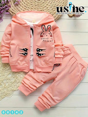 00142 Girls' 3-piece outfit: trousers, sweatshirt, and kitty ear jacket