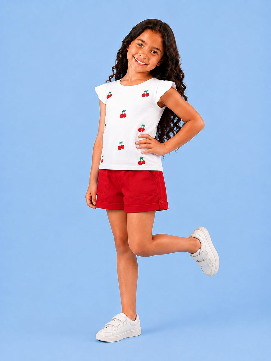 50001 Girls' set t-shirt and shorts, red cherry