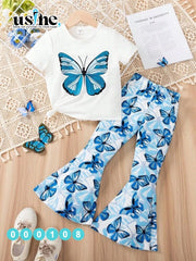 000108 Girls' butterfly t-shirt and Charleston pants set
