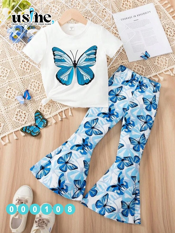000108 Girls' butterfly t-shirt and Charleston pants set
