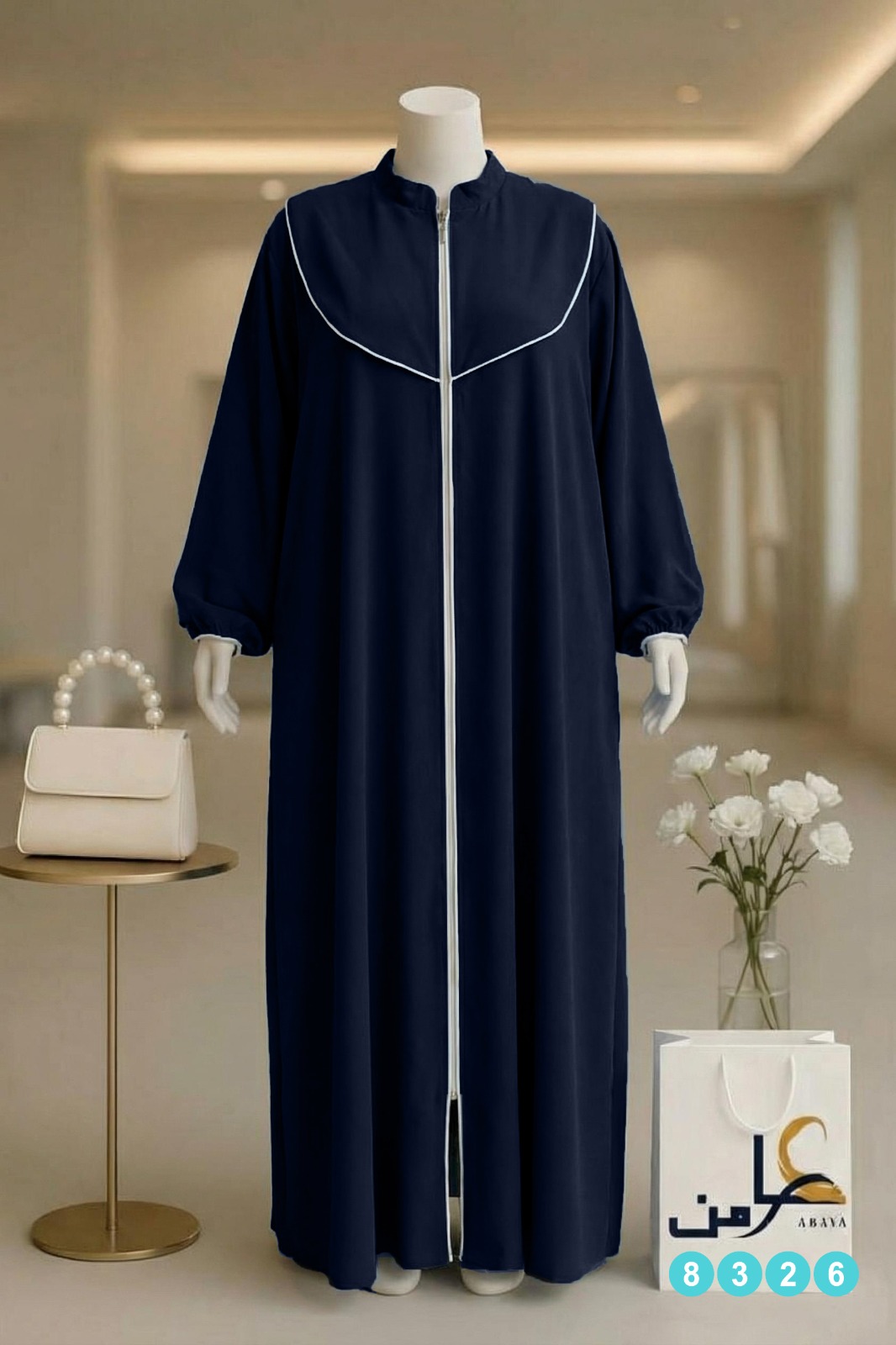 8326 عبايه بخط ابيض